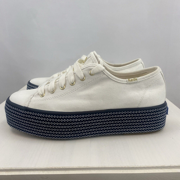 Keds Women's Triple Up Webbing Canvas Sneaker WF6605 Sz 8 White & Blue Platform - Picture 1 of 11
